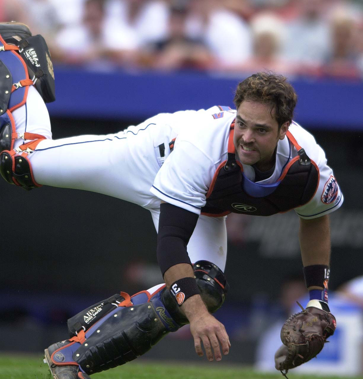 Action Shot of Mike Piazza Playing Defense