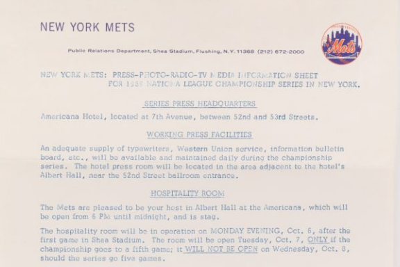 Press Information Sheet for 1969 NLCS in NYC