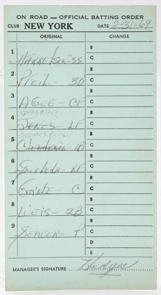 NY Mets Lineup Card vs. SF Giants in 1969 - Mets History