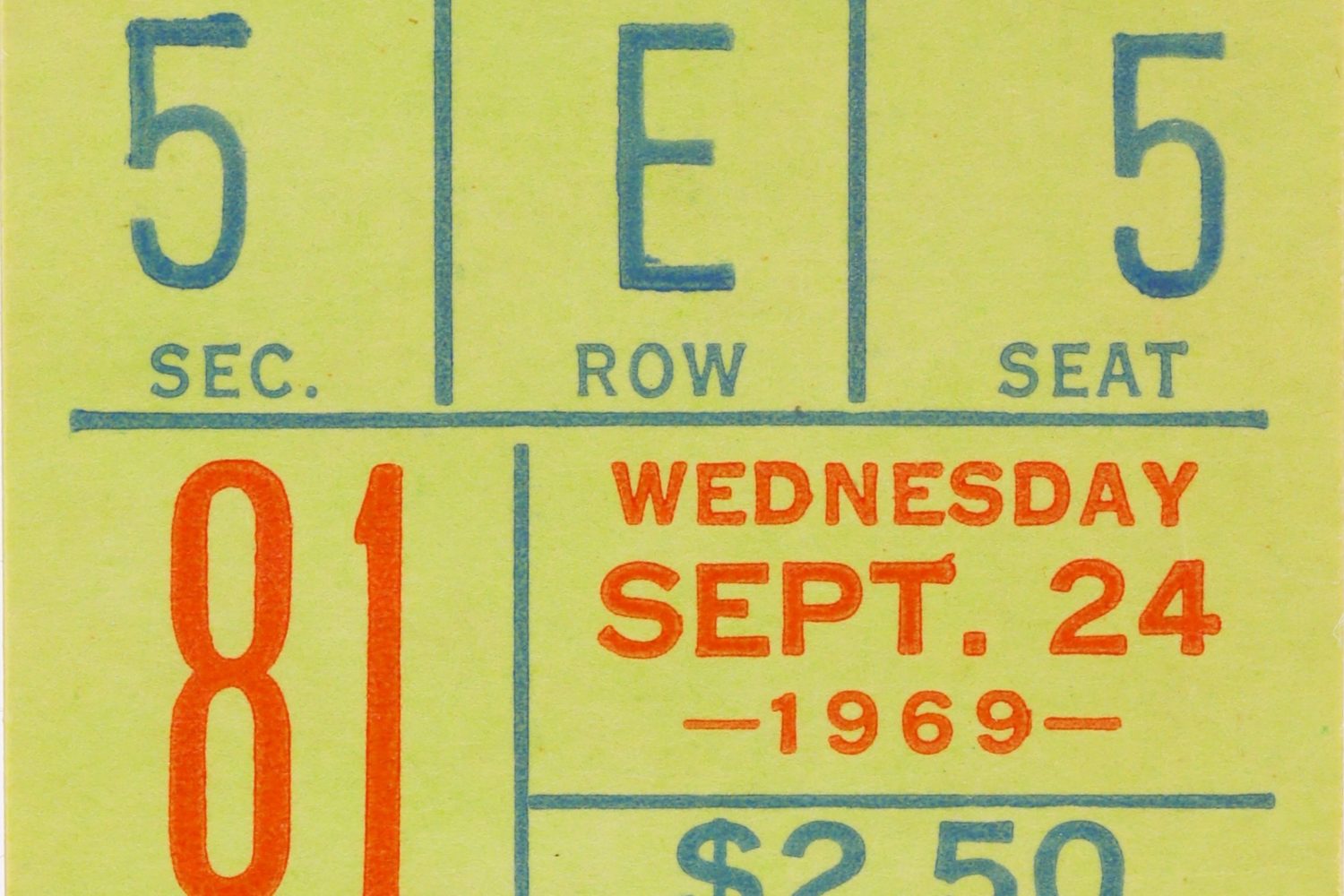 Ticket When Mets Clinched NL East in 1969