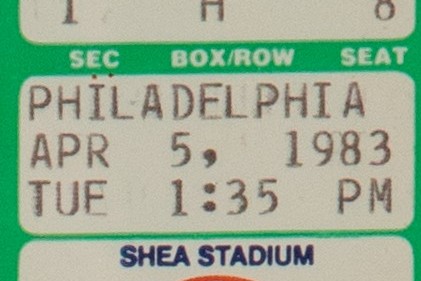 Ticket from Tom Seaver's Return to the Mets in 1983