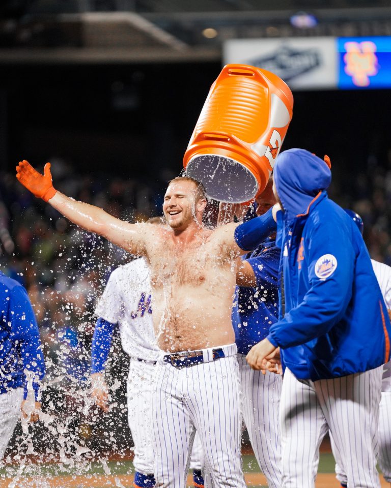 Shirtless Pete Alonso is Drenched in Gatorade