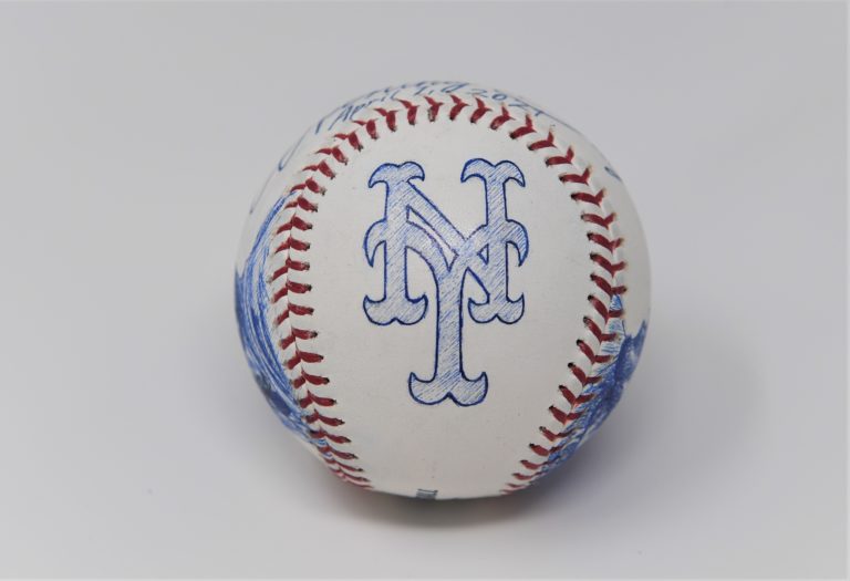 The New York Mets NY logo sketched on a baseball